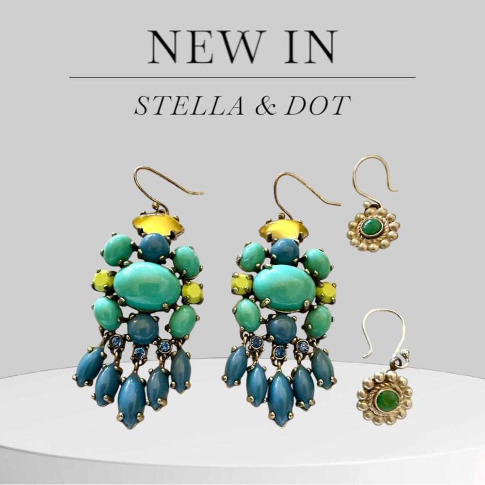 STELLA AND DOT EARRING SET PLUS BONUS SET IN AN ARRAY‎ OF TURQUOISE BLUES